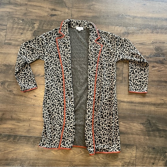 THML Leopard Animal Print Open Cardigan with Faux Leather - Picture 4 of 6